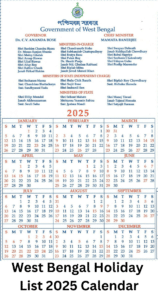 West Bengal Holiday List 2025 & West Bengal Govt Calendar 2025