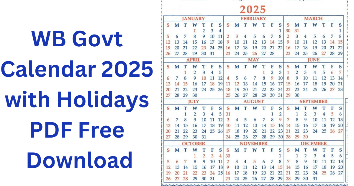 WB Govt Calendar 2025 With Holidays PDF Free Download WB Govt Calendar