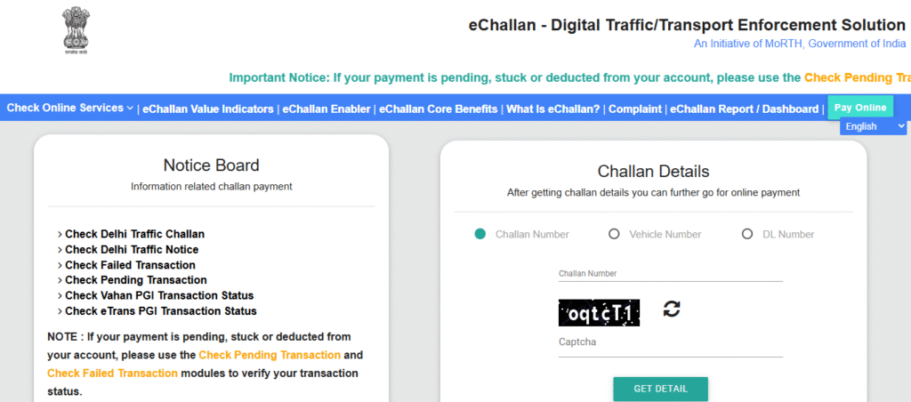 echallan.parivahan.gov.in Online Payment